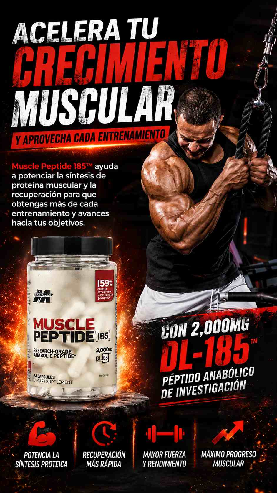 Muscle Peptide 185™ original | Diseñado para apoyar tu rendimiento y recuperación | Garantía de 60 días