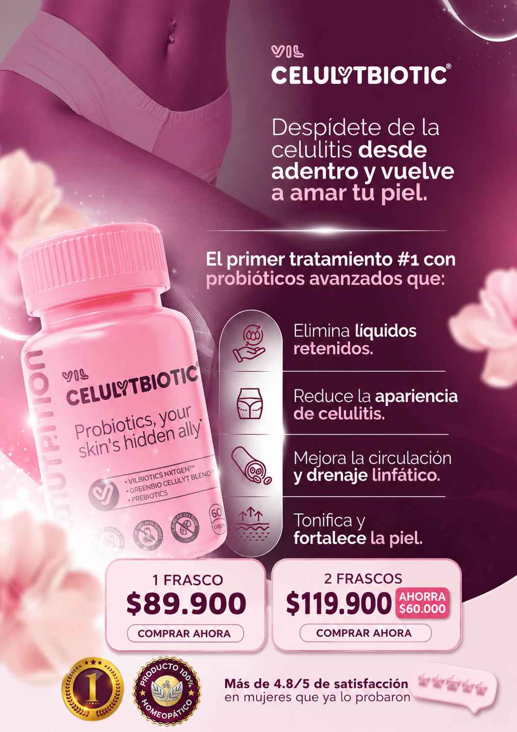Vil Celulytbiotic X60 Capsulas I Recupera firmeza, suavidad y seguridad en tu piel