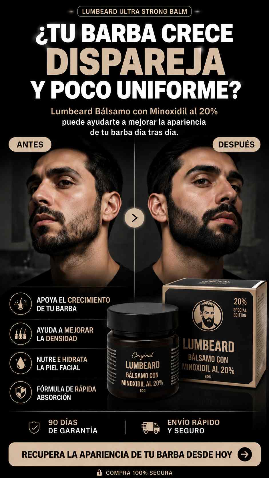 Lumbeard Bálsamo para Barba – Apoya una apariencia más densa y uniforme | Garantía de 90 días