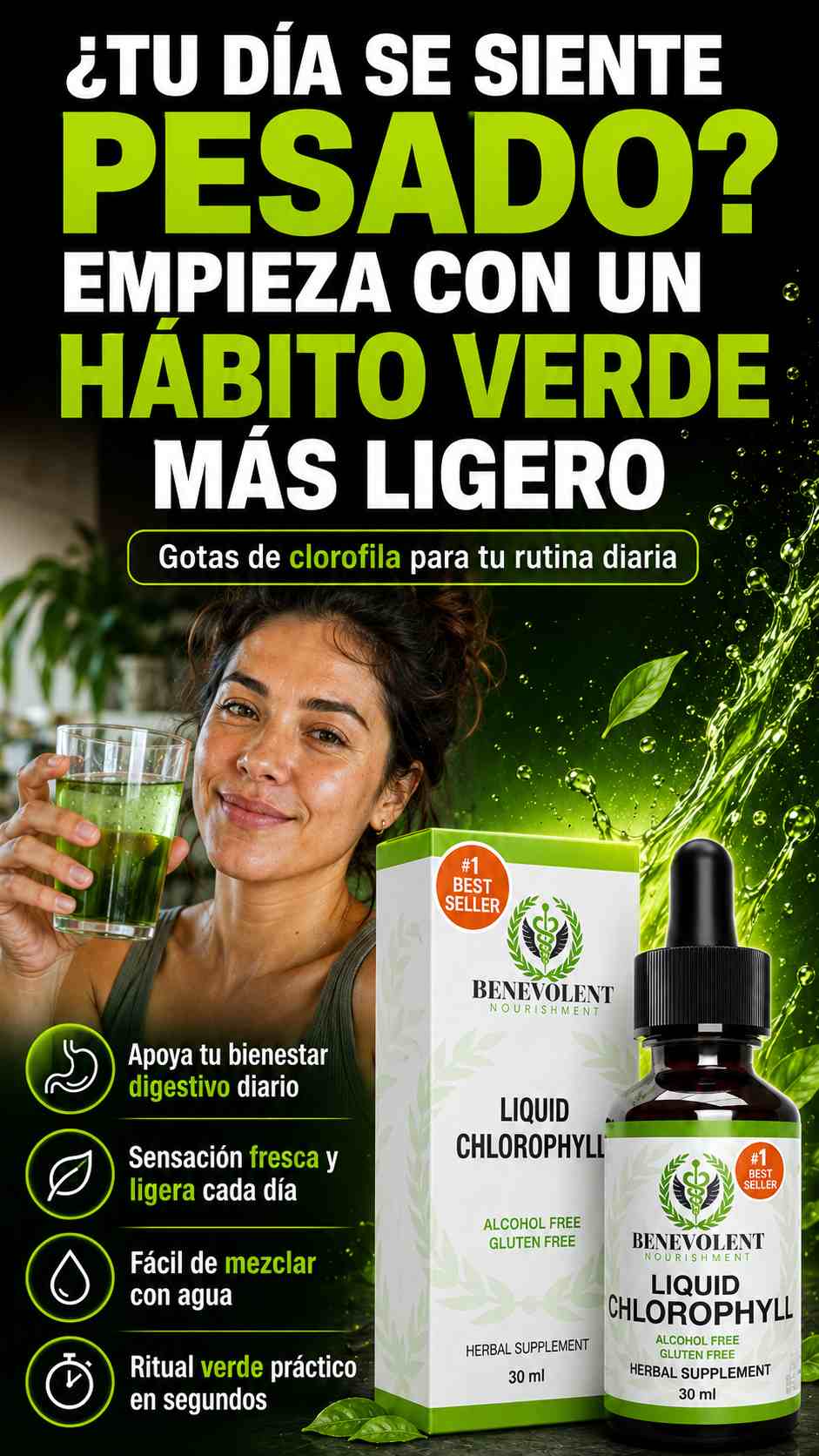 Clorofila en Gotas 30 ml + Sensación más ligera cada día + Regalo sorpresa gratis