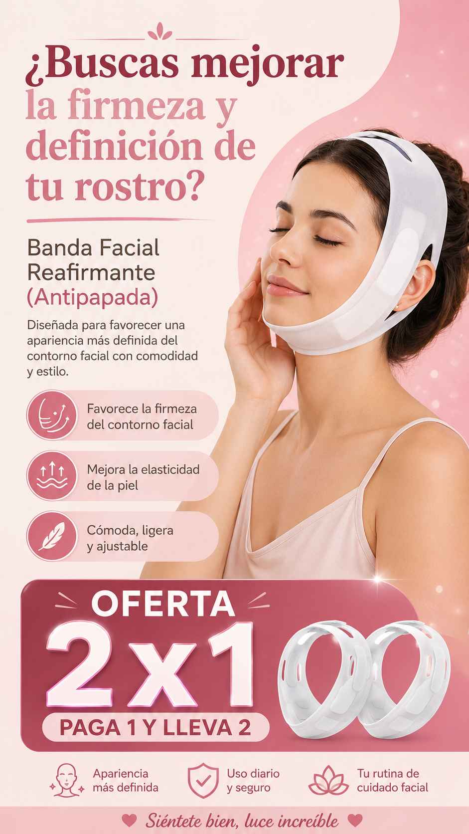 Oferta 2x1 Banda Facial Reafirmante – Mejora la apariencia de tu contorno facial desde casa + Garantía de 60 días