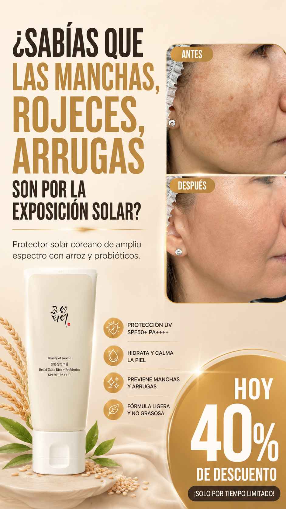 Beauty of Joseon SPF50+ — Protección solar que ayuda a mantener la piel uniforme y hidratada