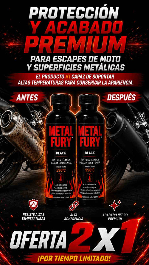 Oferta 2x1 Metal Fury® Black | Acabado Premium para Escapes de Moto | Garantía 60 Días