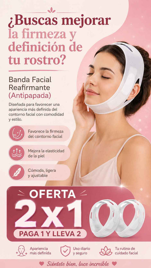 Oferta 2x1 Banda Facial Reafirmante – Mejora la apariencia de tu contorno facial desde casa + Garantía de 60 días
