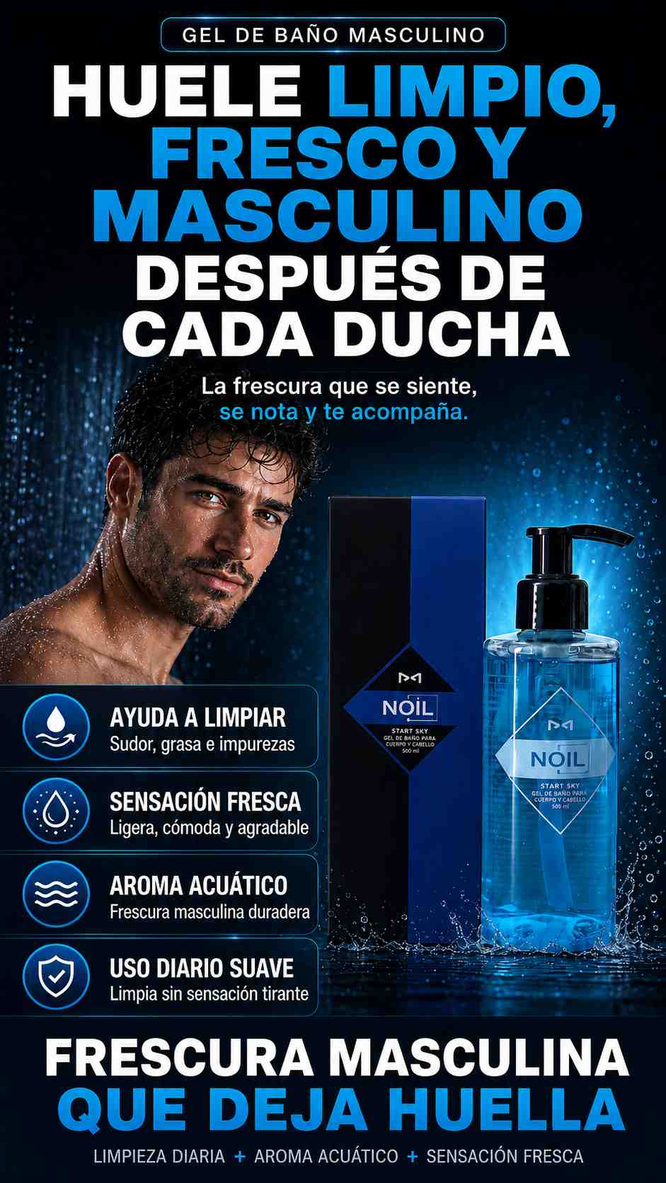 NOIL Aquablue™ | Huele Limpio, Fresco y Masculino Después de Cada Ducha + Garantía de 90 Días